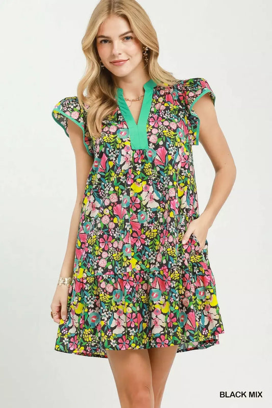 Floral Flutter Sleeve Tiered Mini Dress BLACK MIX 296b387f-0556-4e9e-ab33-1581949c4969-Max-Origin