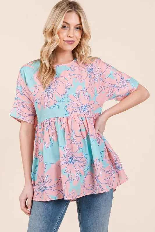 BOMBOM Floral Babydoll Tunic Top AQUA 296fff6695d449bfa40dfecb6ce3eeab-Max-Origin