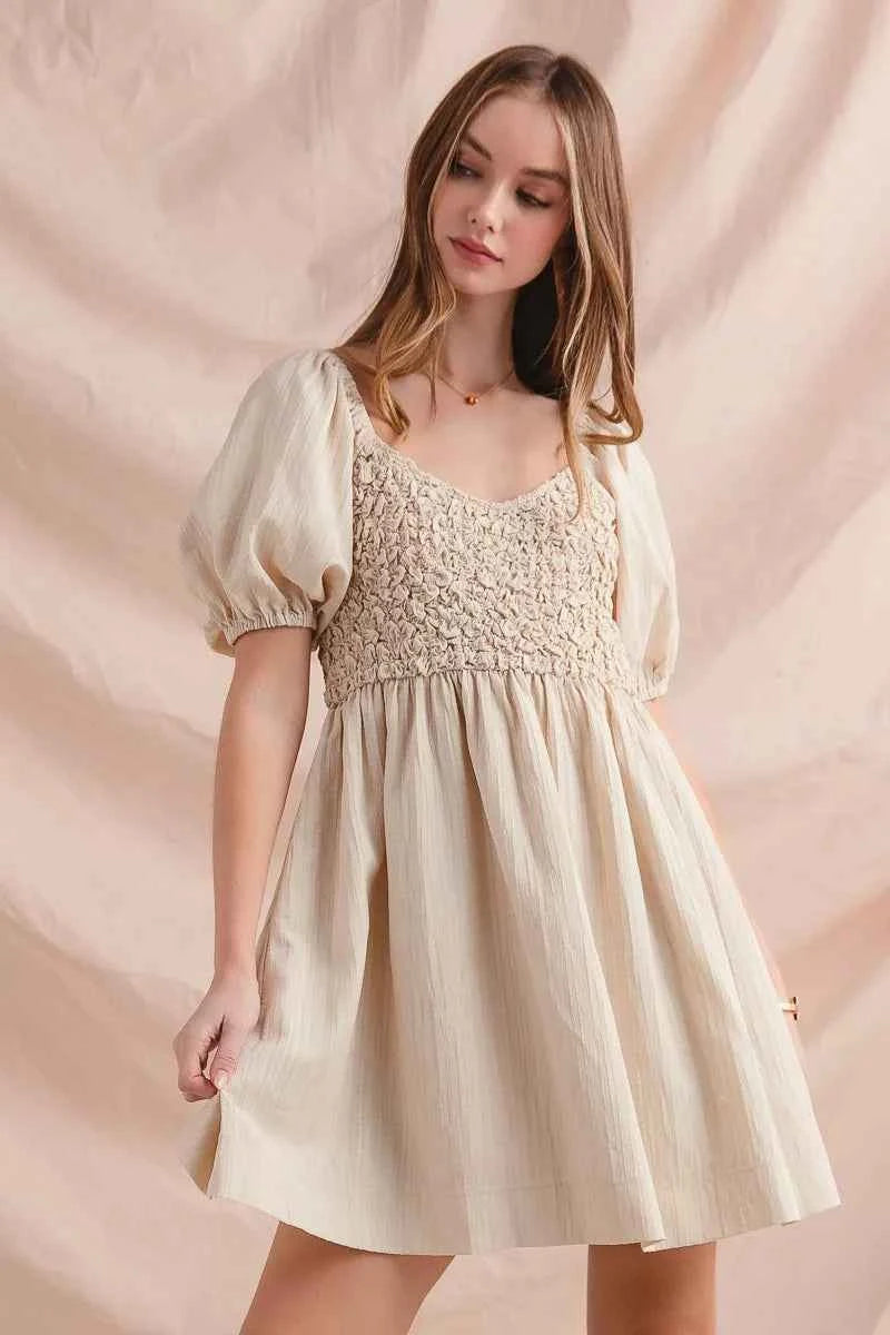 SO ME Textured Woven Daily Dress with Puff Sleeves DUSTY PINK 297232a9-8f51-4dca-b6f5-e82bf1795a31-Max-Origin