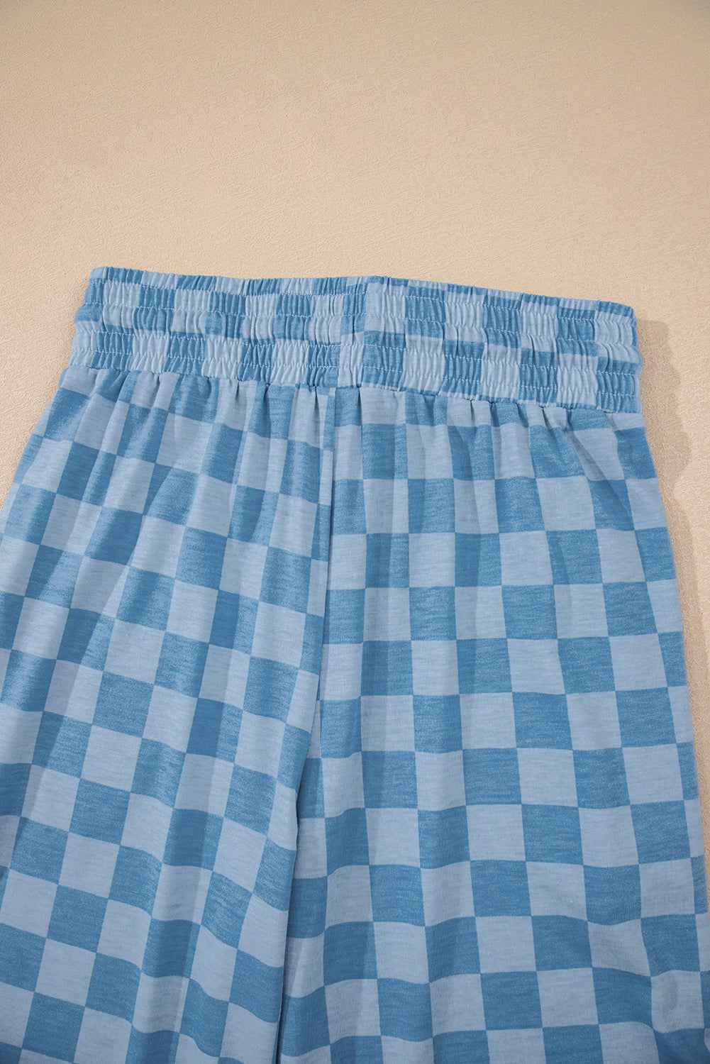 Khaki Tie Elastic Waist Checkered Loose Pants 297b64c0835f134c