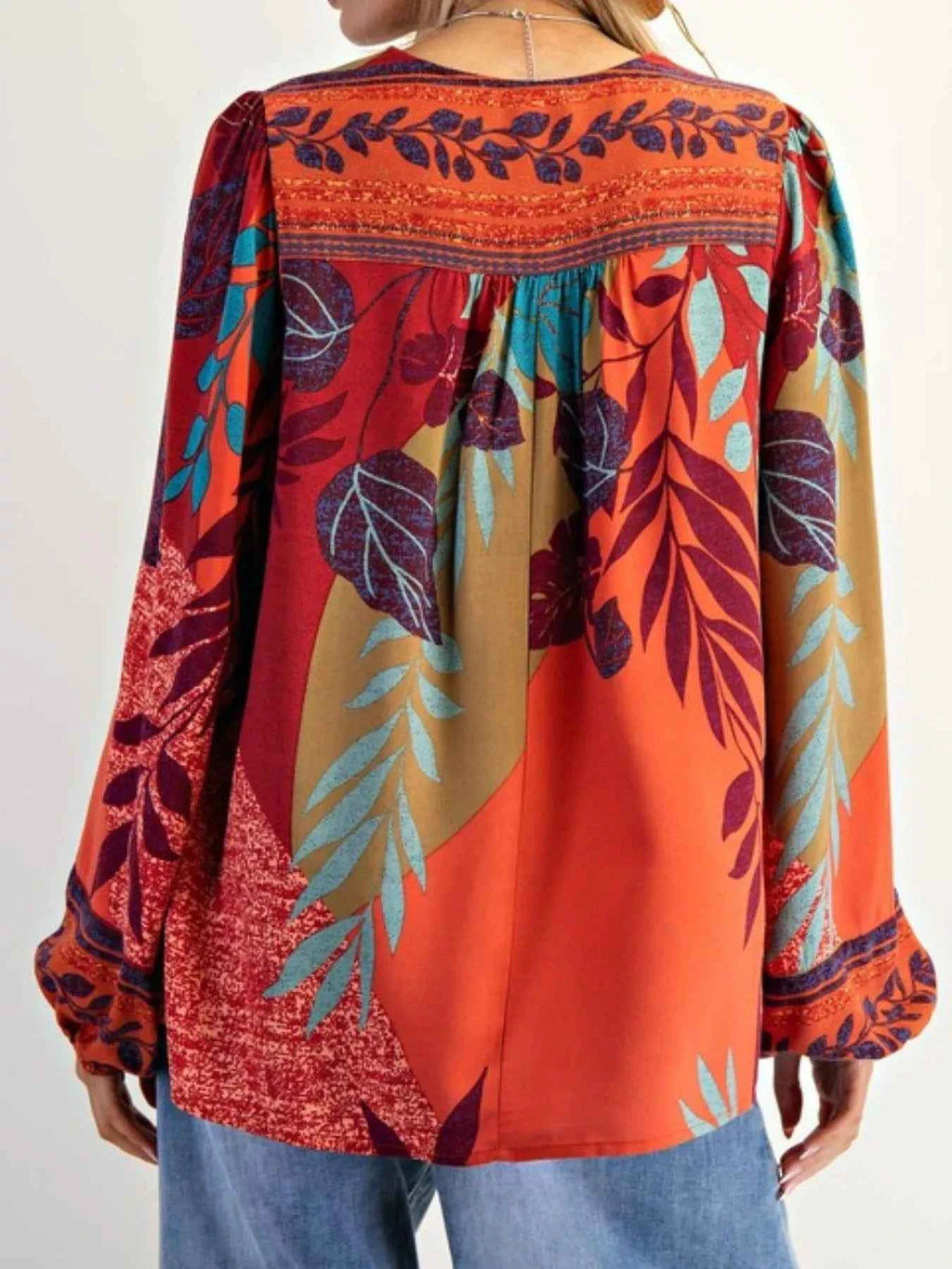 Tropical Print Balloon Sleeve Blouse 29893fa0-3204-454e-bb0e-8188e9f99c11-Max-Origin