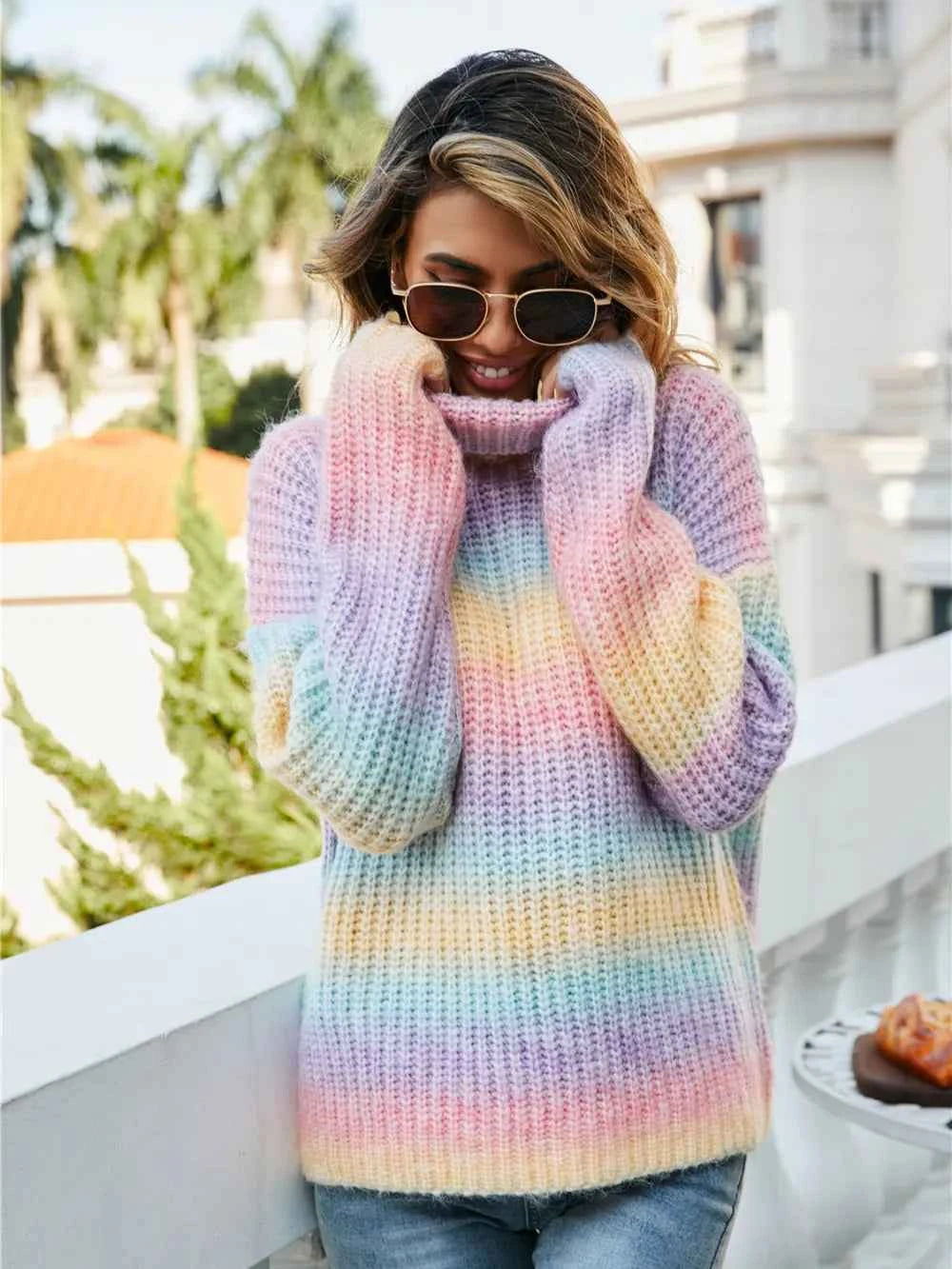Angel Wings Contrast Turtleneck Dropped Shoulder Sweater 298c8980-3210-45db-a90f-9fc379d360f6-Max