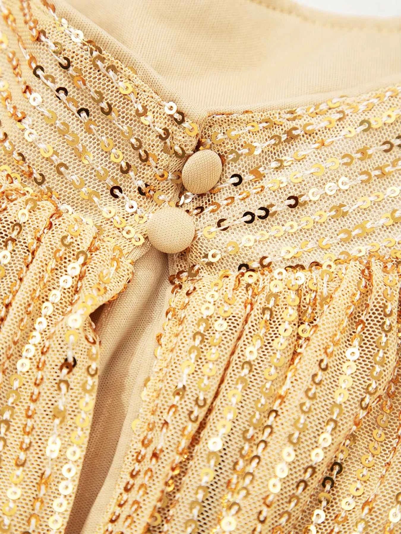 Metallic Balloon Sleeve Buttoned High Neck Loose Blouse 298fd7808d484e35bb155edcbd6b3b63-Max-Origin