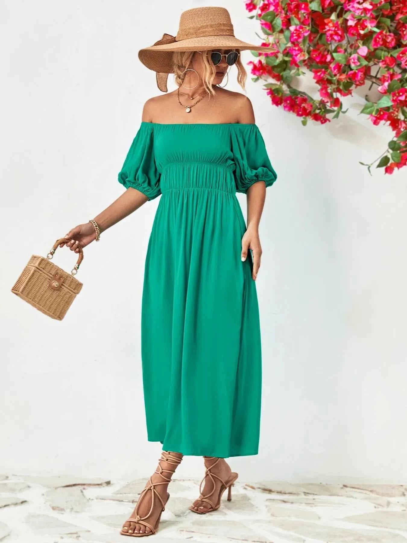 Off-Shoulder Puff Sleeve Smocked Maxi Dress 29925746-e651-451e-ae24-656ade684c6b-Max-Origin