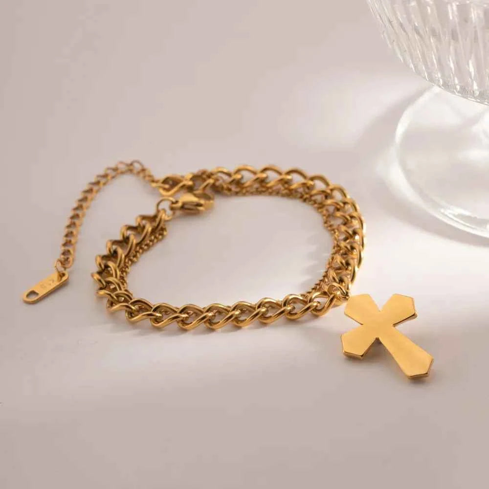 Stainless Steel Imitation Gemstone Cross Shape Pendant Bracelet 2995dece-4541-4e6d-b63f-c5e65ea43593-Max
