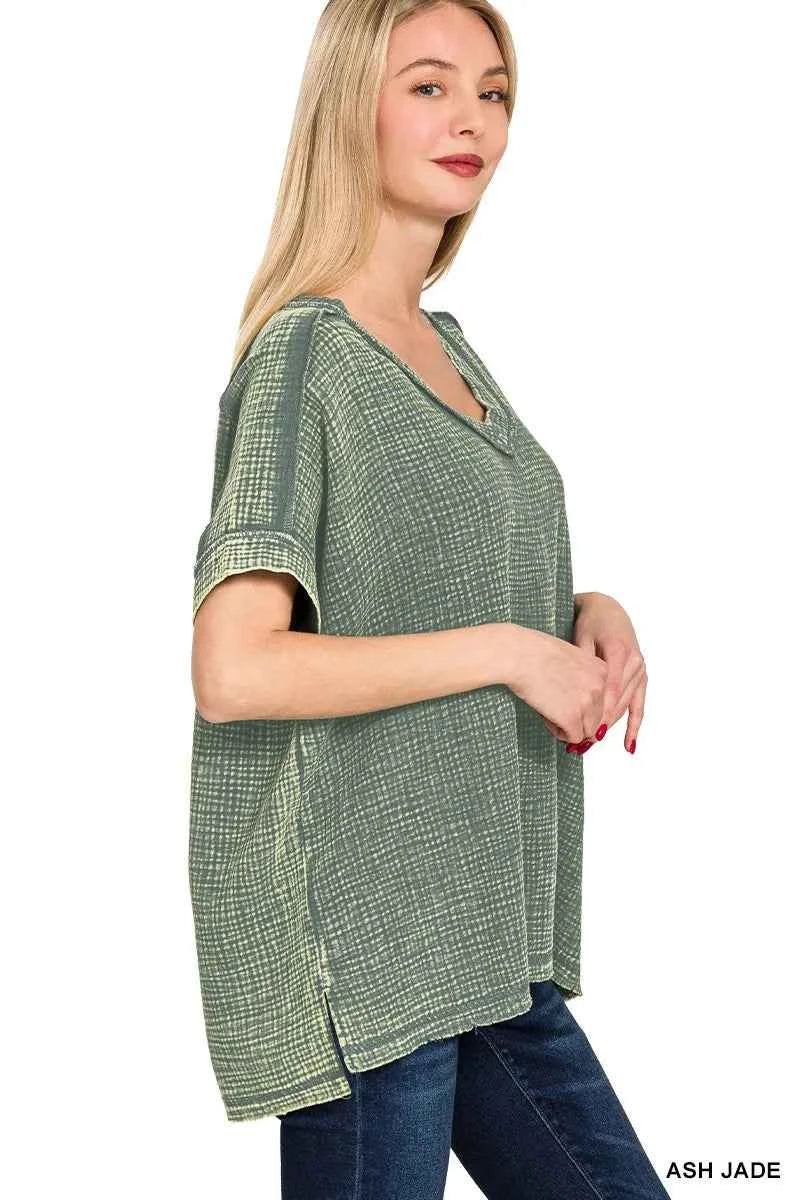 Zenana Acid Washed Double Gauze V-Neck Tee 2999e3a4a28a4f0fbdd710e8ae625c77-Max-Origin