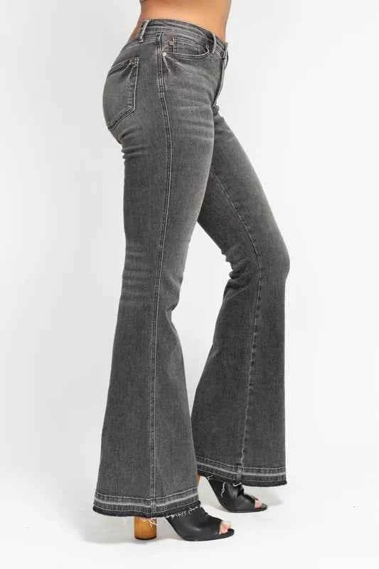 Judy Blue Full Size Mid Rise Tummy Control Washed Gray Release Hem Flare Jeans Plus Size 299ae38efe6548c2a2bf779b46a63959-Max-Origin