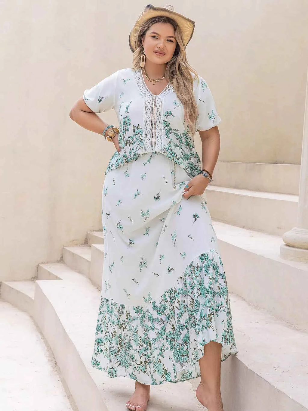 Plus Size Printed Lace Detail Short Sleeve Top and Skirt Set 299b998e-7179-4d55-b603-b0af7c5e3926-Max-Origin
