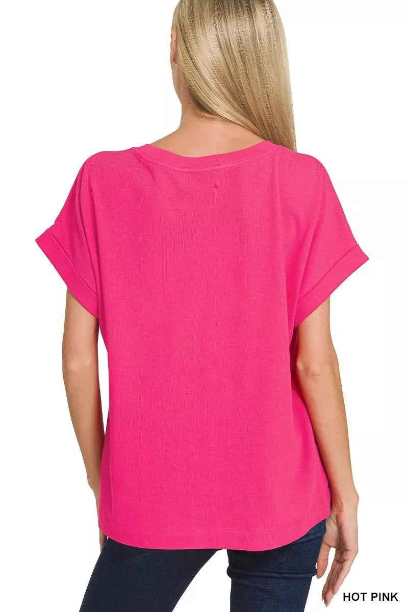 Zenana Cuffed Front Pocket Short Sleeve Tee 29a98f01e9684463b4c59dfc4b41cb5b-Max-Origin