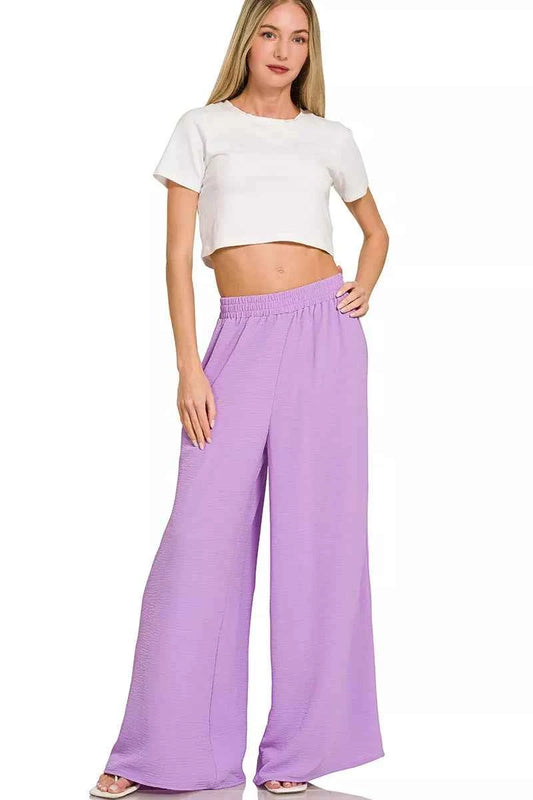 Woven Airflow Twisted Top & Wide Leg Pants Set 29af5f311d9444d58f95b7edc2ad1411-Max-Origin