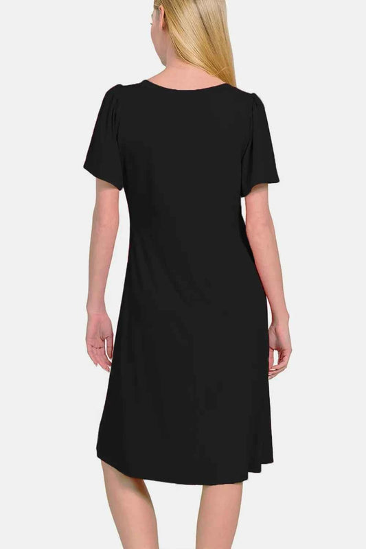 Zenana V-Neck Short Sleeve Dress 29affbb7-5591-4a08-bf1c-6e05c986b496-Max