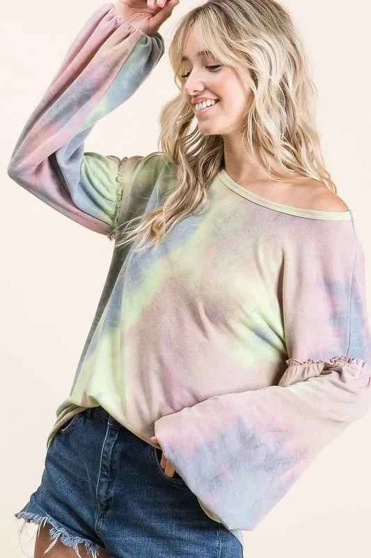 BiBi Tie Dye French Terry Sweatshirt With Bubble Sleeves 29ba1c576b8346689f6f4f6188c78e7b-Max-Origin