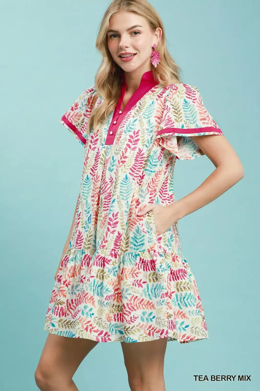 Leaf Print Flutter Sleeve Tiered Mini Dress 29ba67b0-b348-4bd3-8208-229899ea934f-Max-Origin