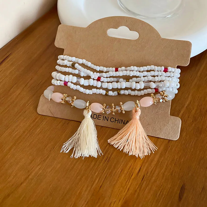 Tassel Rice Bead Bracelet White One Size 29bd9e54-4f1a-4c24-bd03-1b33baf1edcf-Max