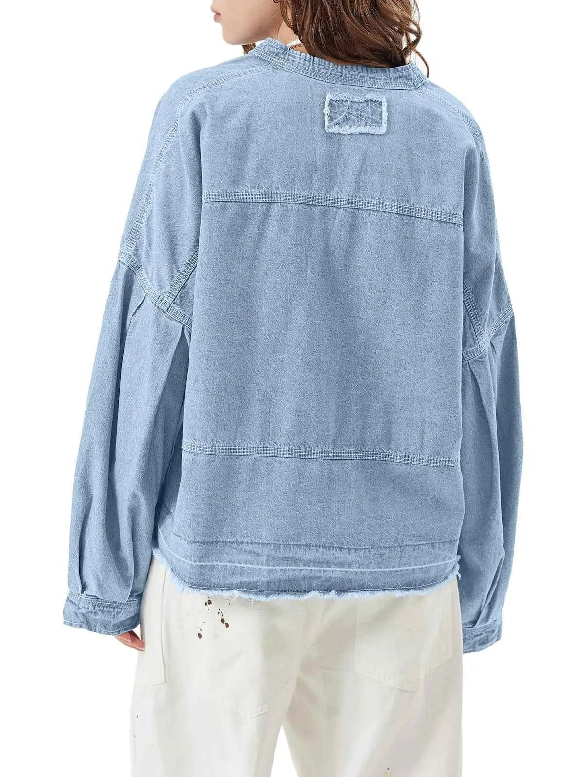 Raw Hem Long Sleeve Denim Top 29bf7265-6918-4733-b223-db0db636a2bf-Max-Origin