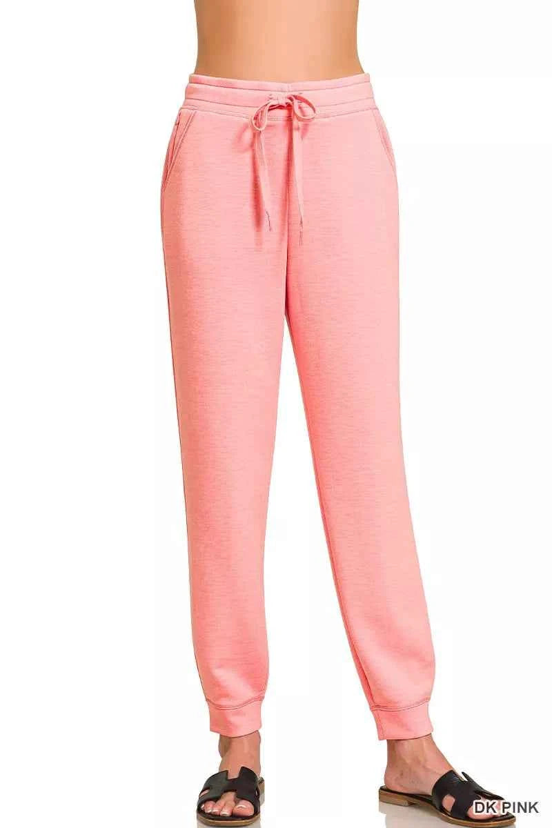 Zenana Drawstring Scuba Joggers with Pockets DK PINK 29c0e6610950485b83cedef9c98322c7-Max-Origin