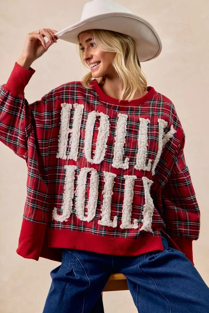 BiBi Holly Jolly Christmas Plaid Oversized Sweatshirt 29c3067e7f6c46ddaf82fc65a07da671-Max-Origin