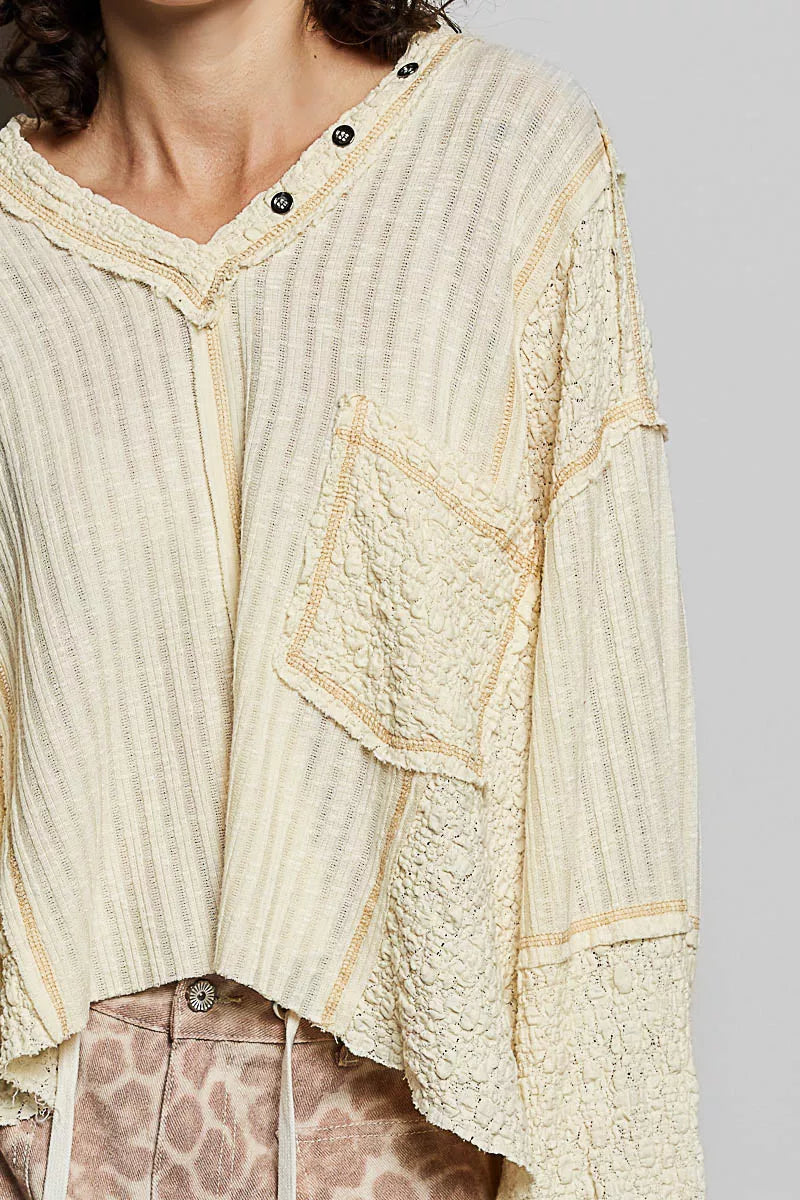 POL V-Neck Long Sleeve Top with Stitch Detail 29c684da-9124-4f77-93e5-226c73c23e6b-Max-Origin