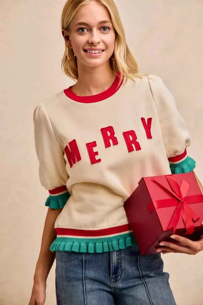 BiBi Christmas Merry Letter Patches Contrast Banded Top 29c78ed473d74713a664d84f4450ec5f-Max-Origin