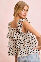 BiBi Polka Dot Ruffled Bow Tied Square Neck Sleeveless Top 29c92557e1b249618c827d7d2422f707-Max-Origin