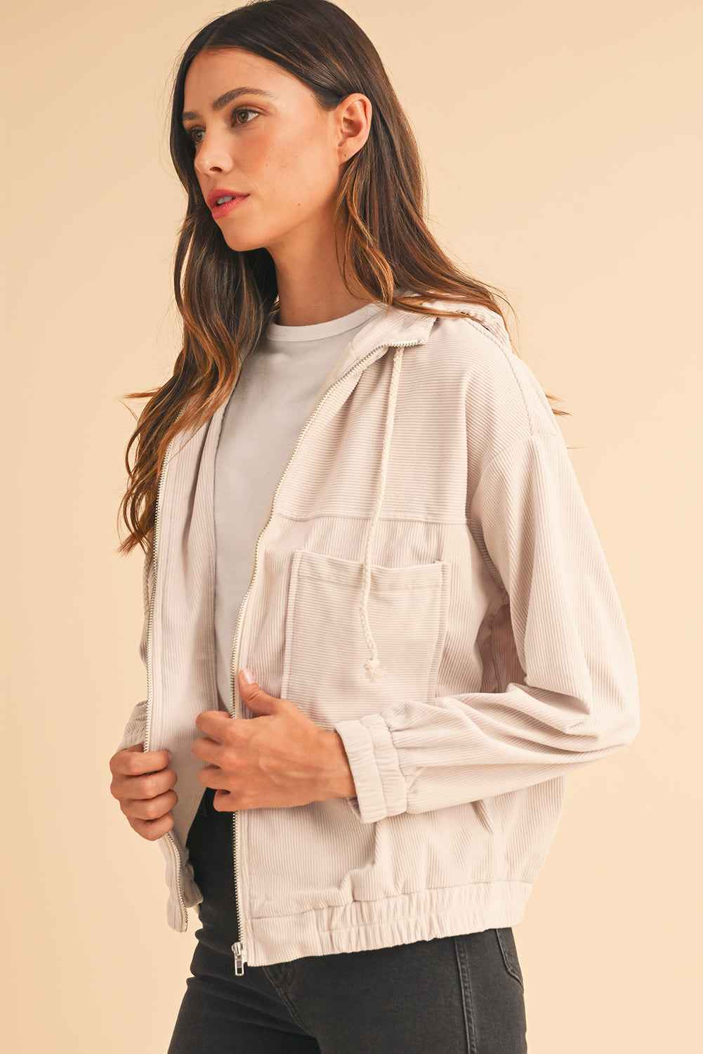 Real Teal Corduroy Drawstring Hooded Pocket Zip Up Jacket 29d1d8308cfdd9e1