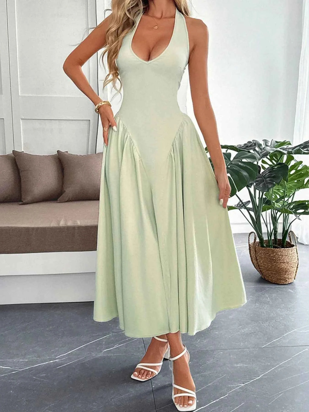 Halter Neck Ruched Midi Dress 29d22162-4392-4ced-b71f-7da312523ceb-Max-Origin