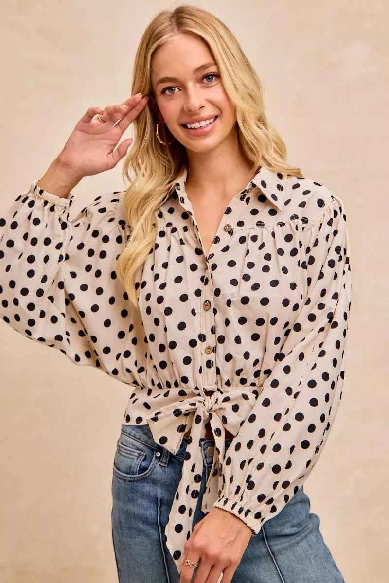BiBi Polka Dot Print Tie Hem Detail Crop Shirt 29dc04e7a87545d6aae07a0f8fc292f9-Max-Origin