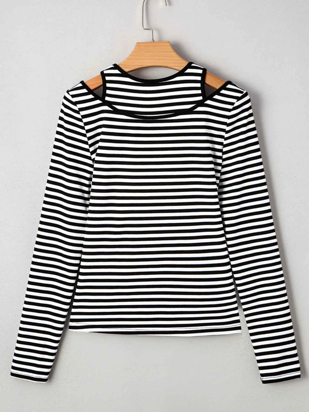 Stripe Double-layer Cold Shoulder Long Sleeve Top 29ea3a25ec78402580085936fd26e325-Max-Origin