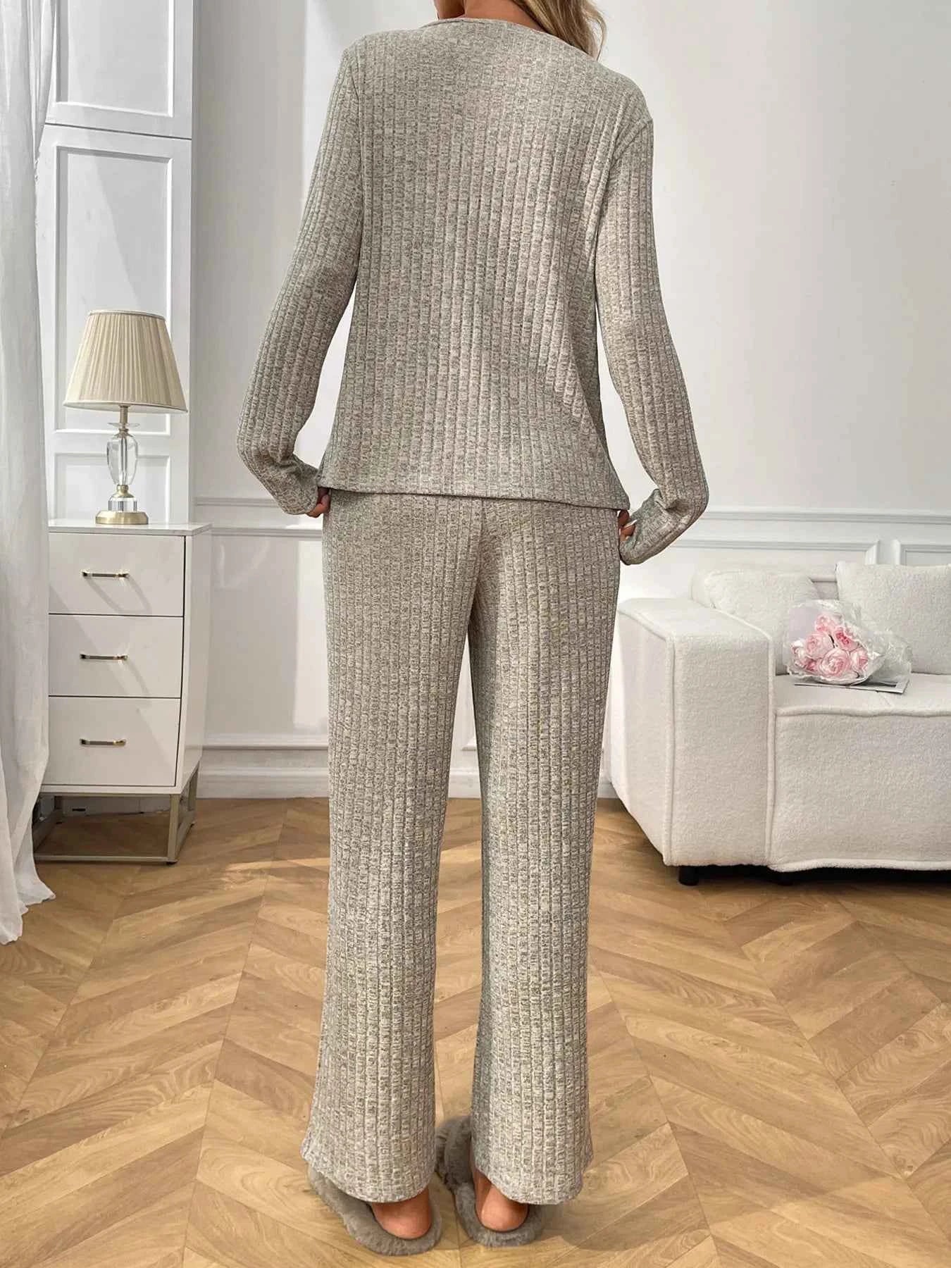 Ribbed Long Sleeve Top and Pants Lounge Set 29eea593fe2e4b8283eb92d696c88ec2-Max-Origin