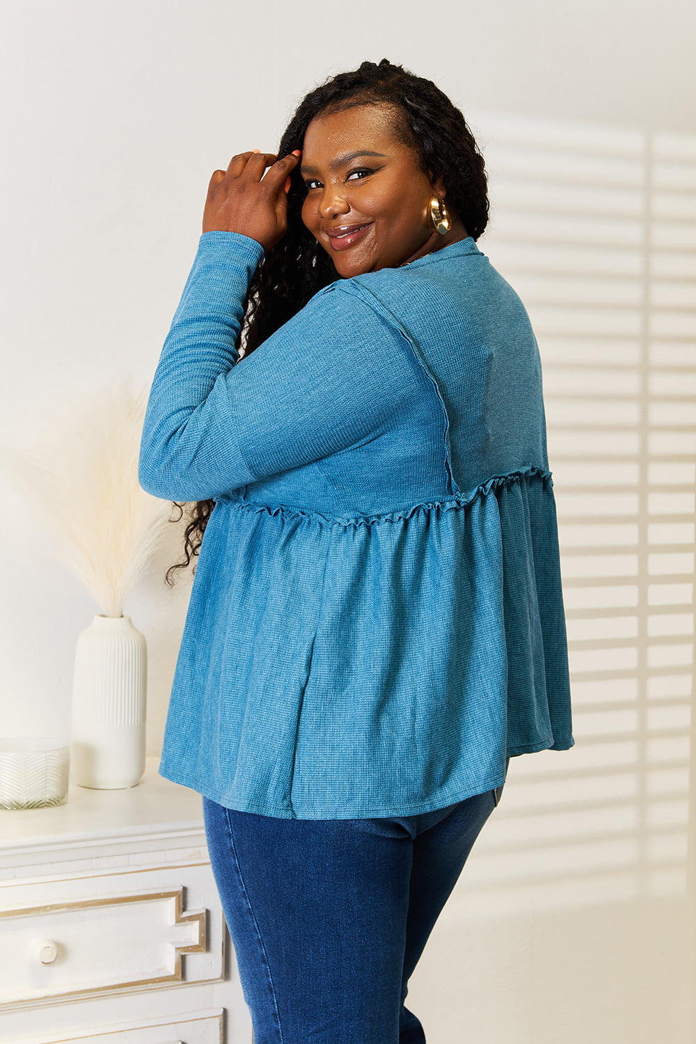 Jade By Jane Full Size Frill Trim Babydoll Blouse 29f58abdcebe49d7a08827036cbcf8a5-Max