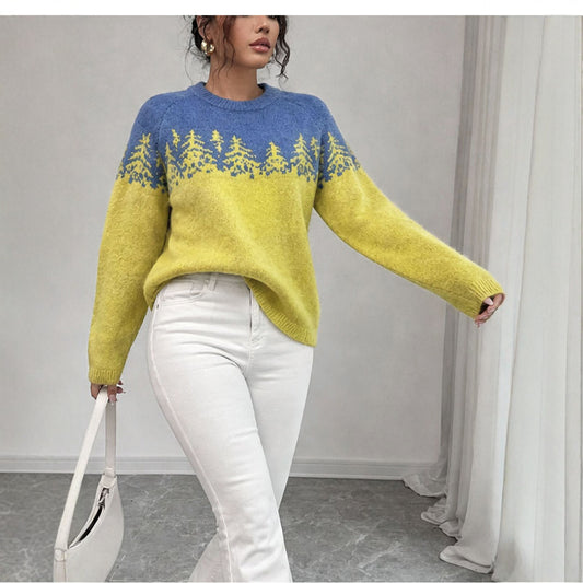 Color-Blocked V-Neck Knit Sweater