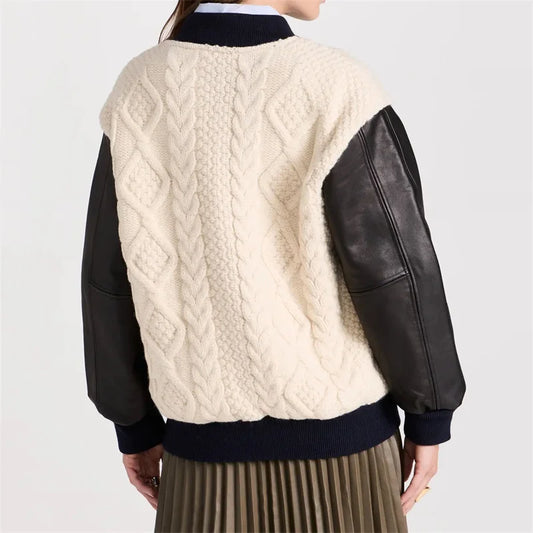 Contrast Knit Panel Wool Blend Coat