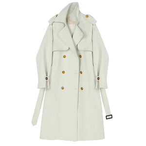 White Double-Breasted Long Trench Coat White 2FB77964659512DD041E8B88FC4006C6