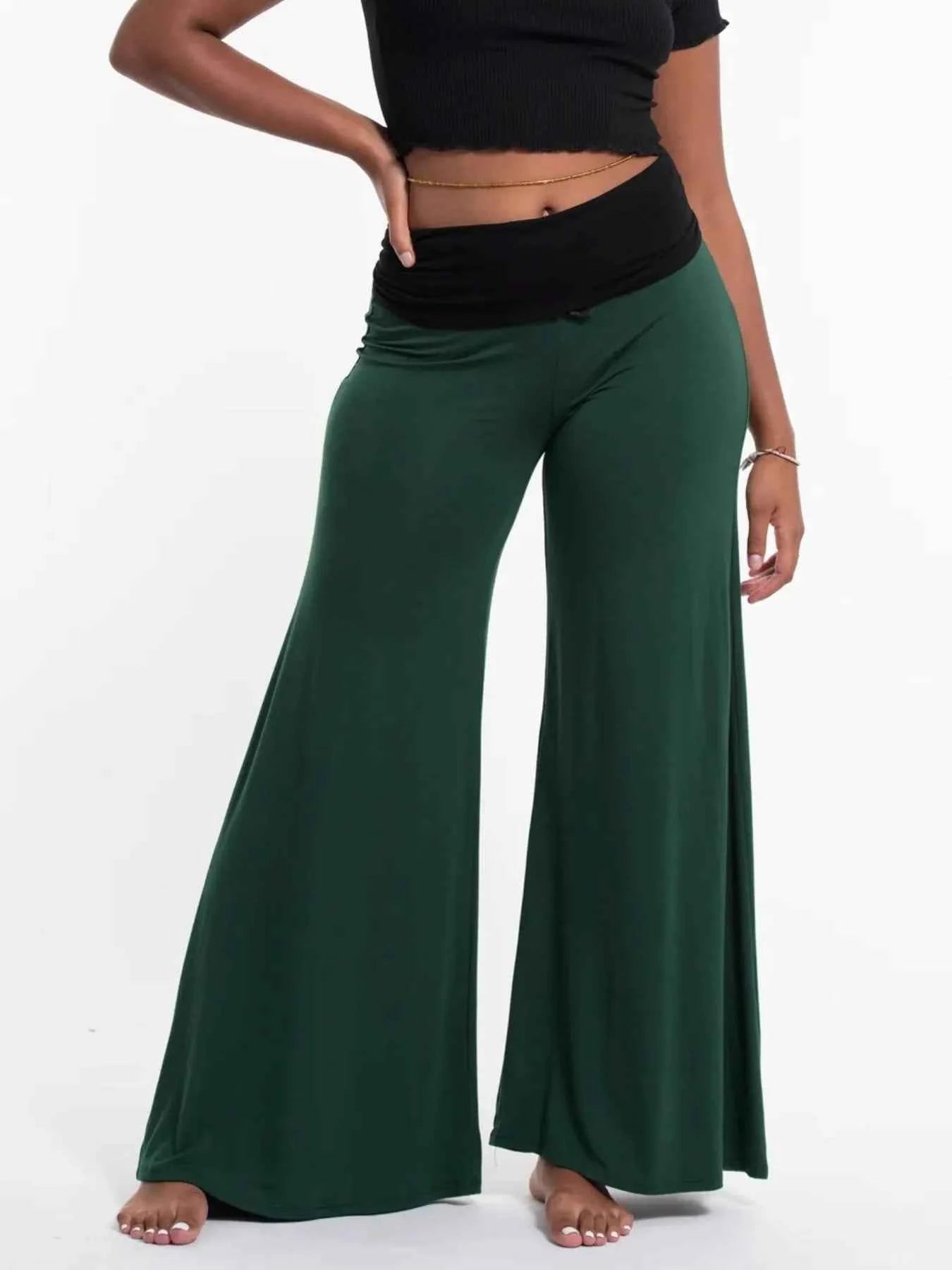 High Waisted Wide Leg Yoga Pants with Contrast Waistband