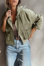 Laurel Green Zipped Pocket Cropped Hooded Utility Jacket Laurel Green Shell:100%Polyamide+Lining:100%Polyester 2a01d55aedcb9867