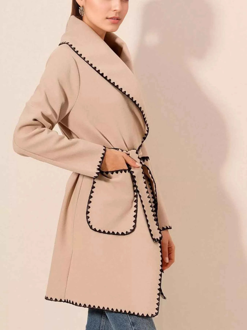 Contrast Trim Tie Waist Outerwear 2a02478bbecf48228a8270bf2d86dde2-Max-Origin