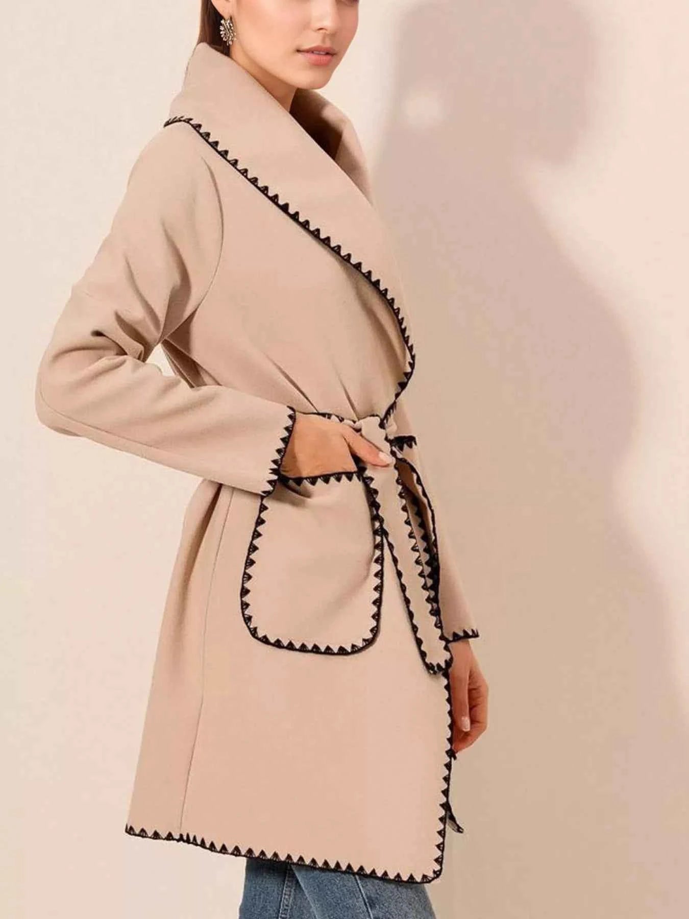 Contrast Trim Tie Waist Outerwear 2a02478bbecf48228a8270bf2d86dde2-Max-Origin