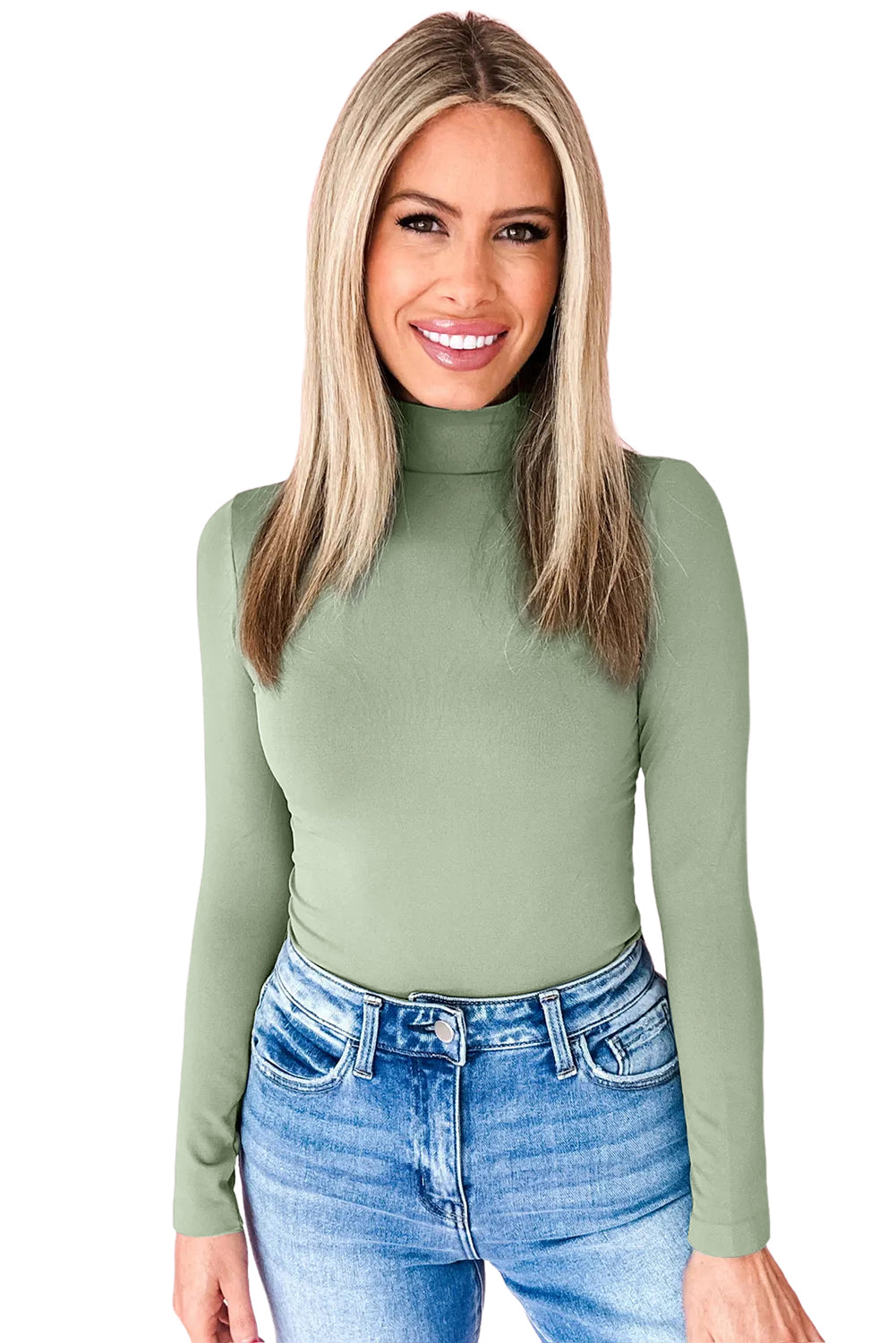 Coffee Slim Fit High Neck Long Sleeve Basic Top 2a0ef6aeb40e06a4