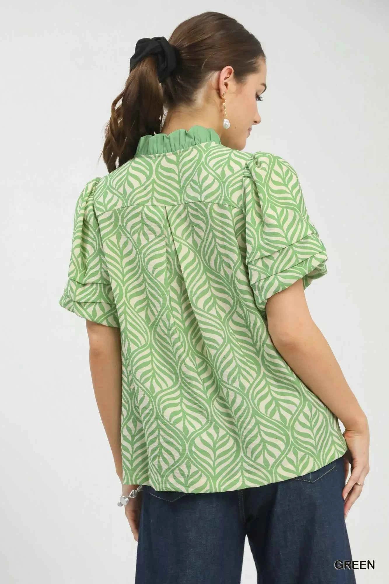 Umgee Printed Puff Sleeve Ruffle Neck Top 2a14bdf0-43fa-431f-864b-0aa1e9f682a0-Max-Origin