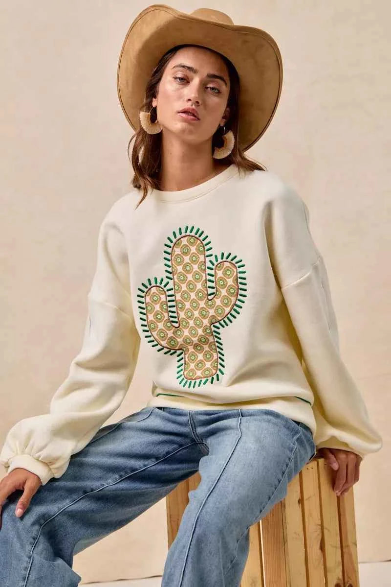 BiBi Cactus Embroidered Fleece Sweatshirt 2a190b5009474bddb6b16271bec04839-Max-Origin