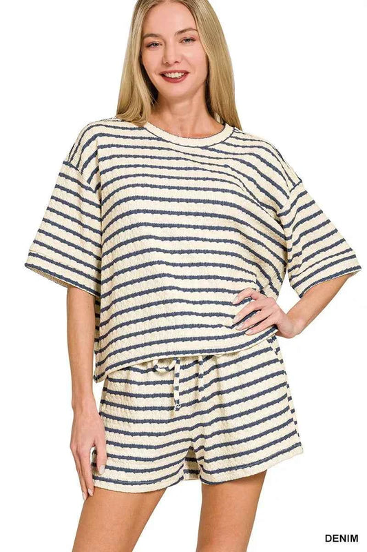 Zenana Striped Short Sleeve Tee & Shorts Set DENIM 2a1be739c80946a8ab444290208be8a2-Max-Origin