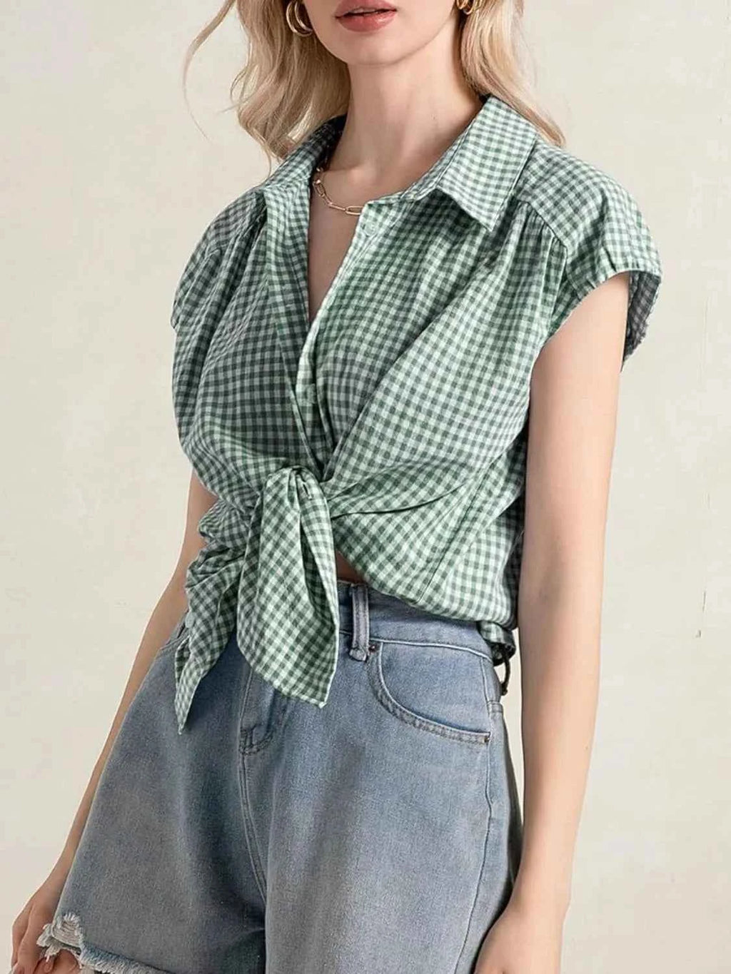 Plaid Button Up Cap Sleeve Shirt 2a1dadf4-c6e0-4575-ba94-0ba61dd9b5a7-Max-Origin