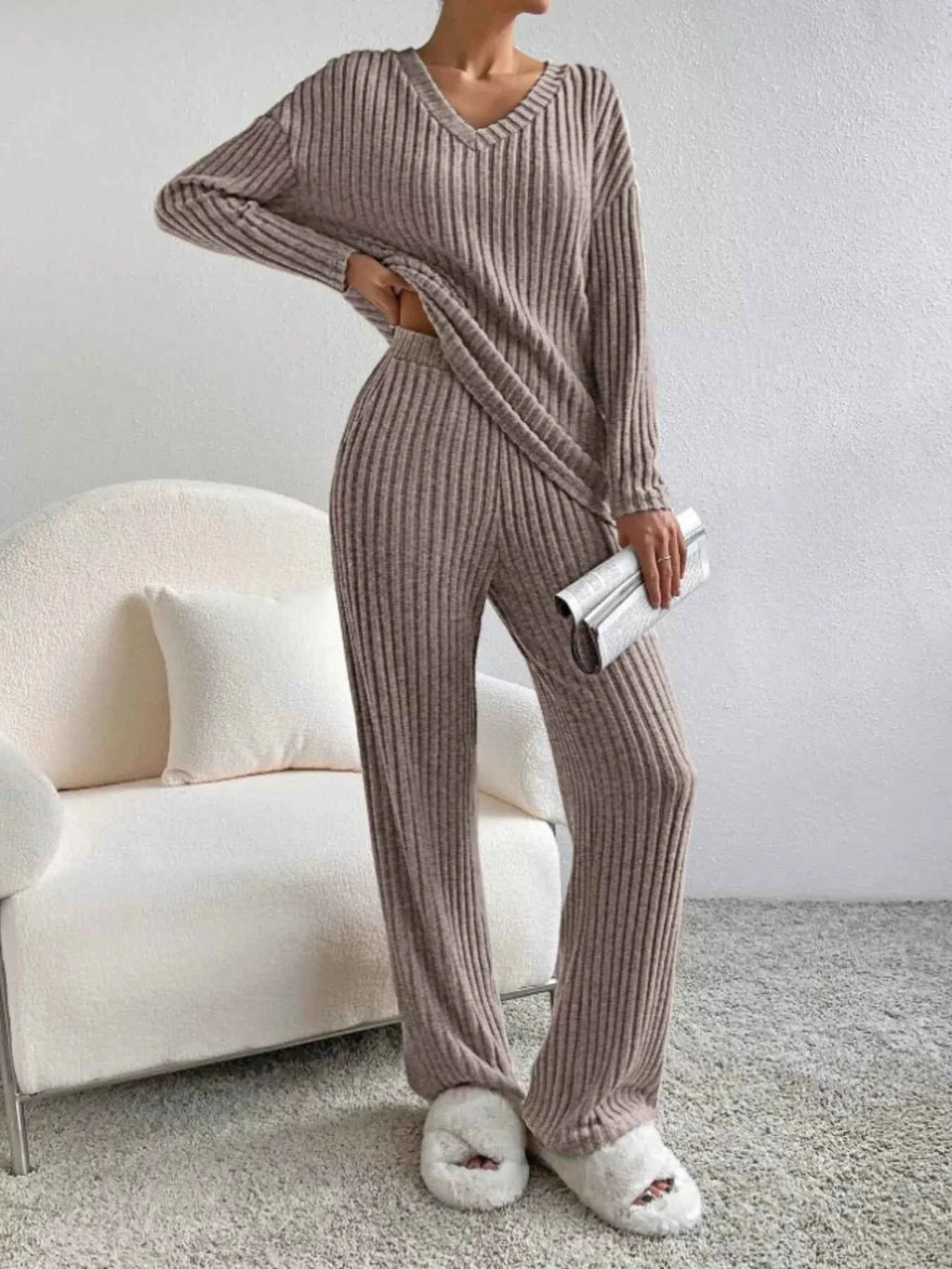 Ribbed Knit Long Sleeve Top and Pants Set 2a1e8c93145f4bc588531f8cf75d5c85-Max-Origin