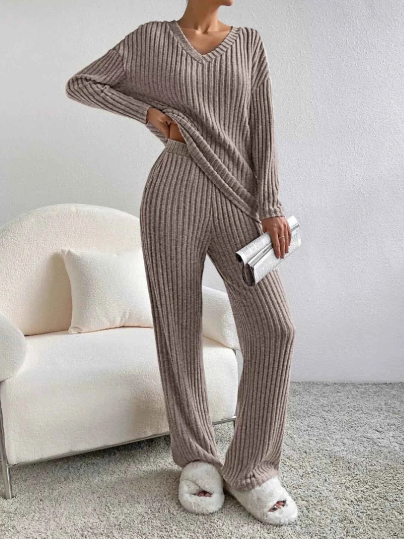 Ribbed Knit Long Sleeve Top and Pants Set 2a1e8c93145f4bc588531f8cf75d5c85-Max-Origin