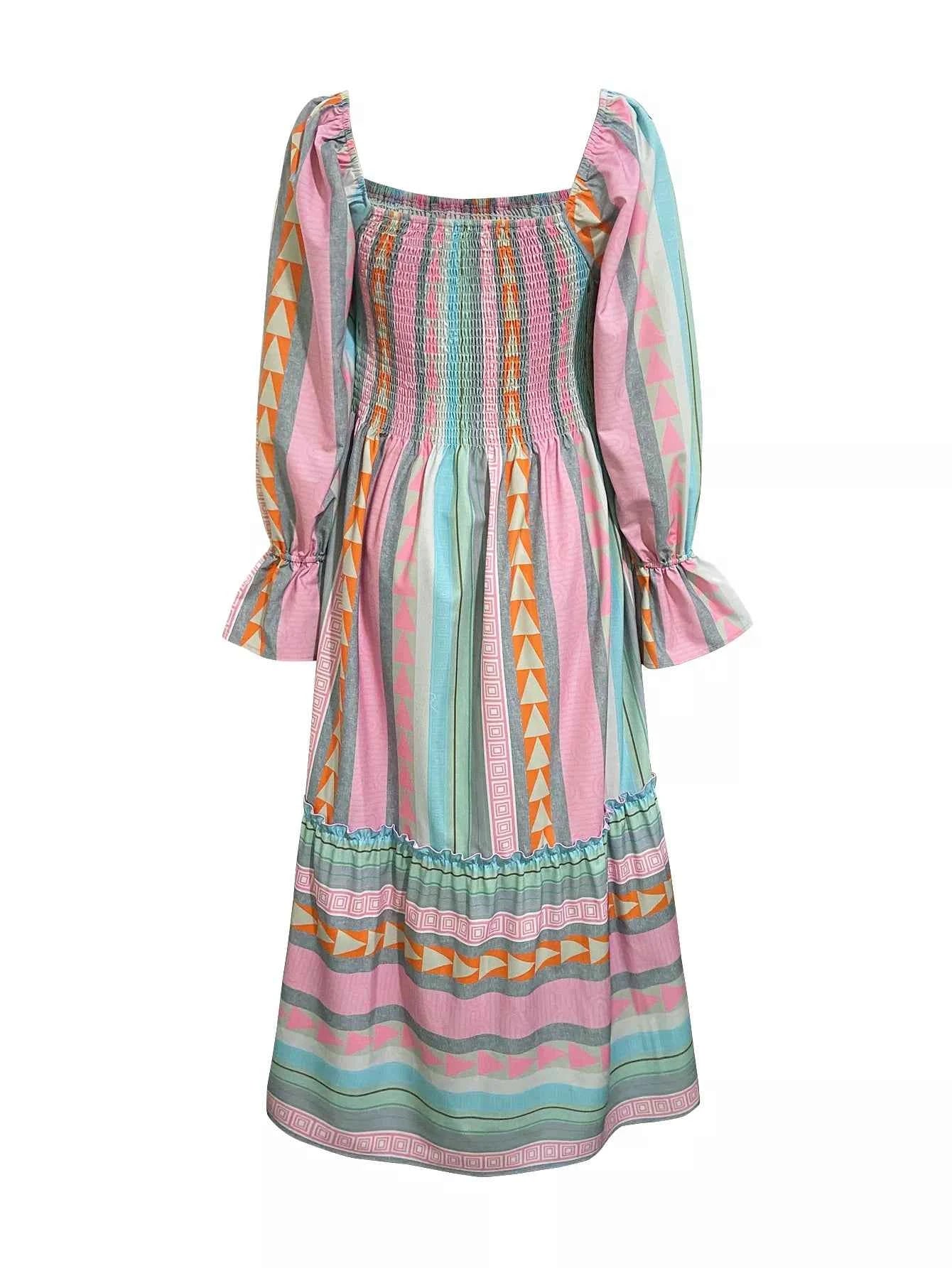 Smocked Square Neck Flounce Sleeve Maxi Dress 2a215ac9-a81c-464e-bcbd-cd861e3ff7f8-Max-Origin