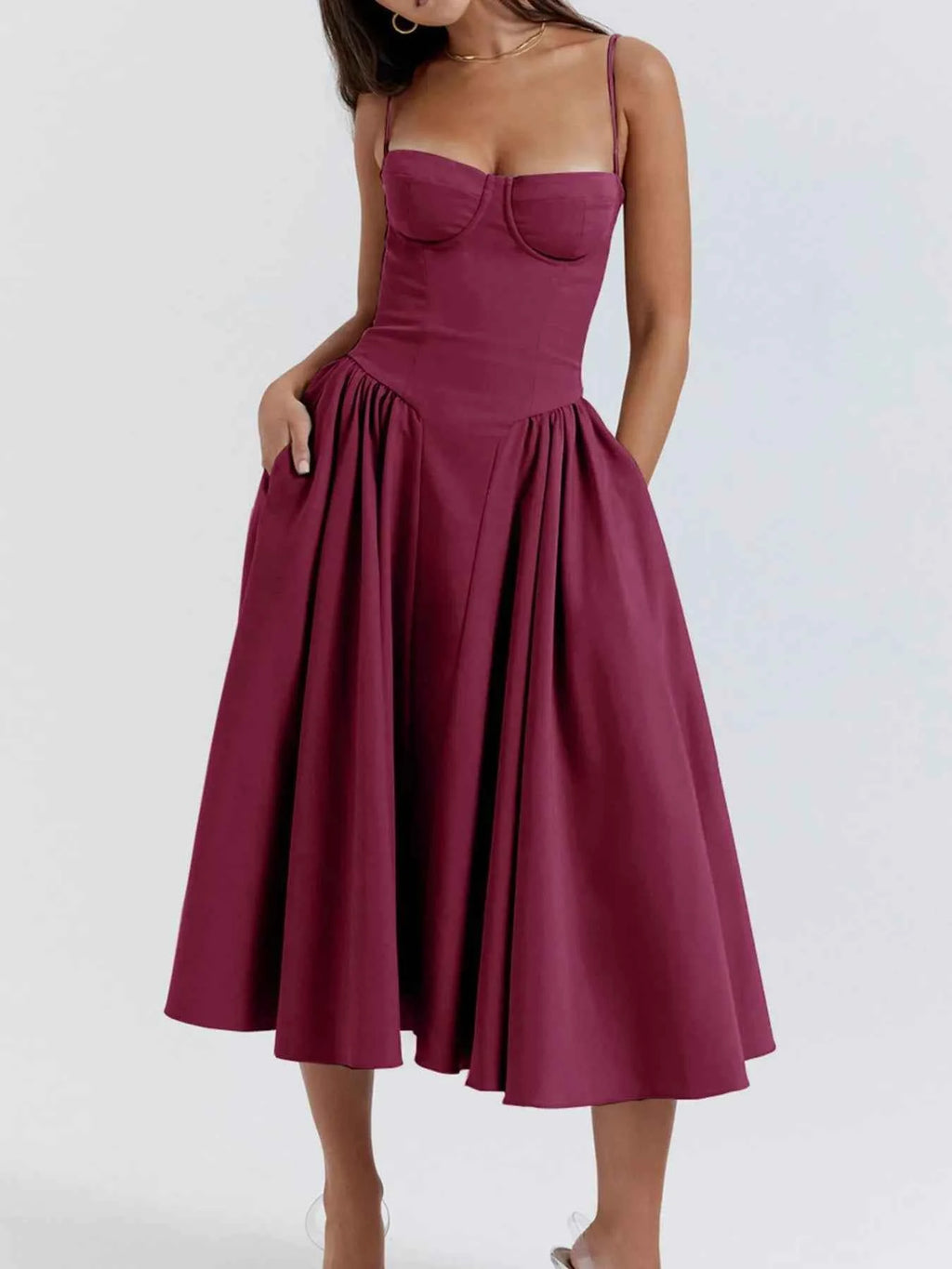 Sweetheart Neck Ruched Midi Dress 2a335697-742f-46ea-a4ca-5816a4071bb5-Max-Origin