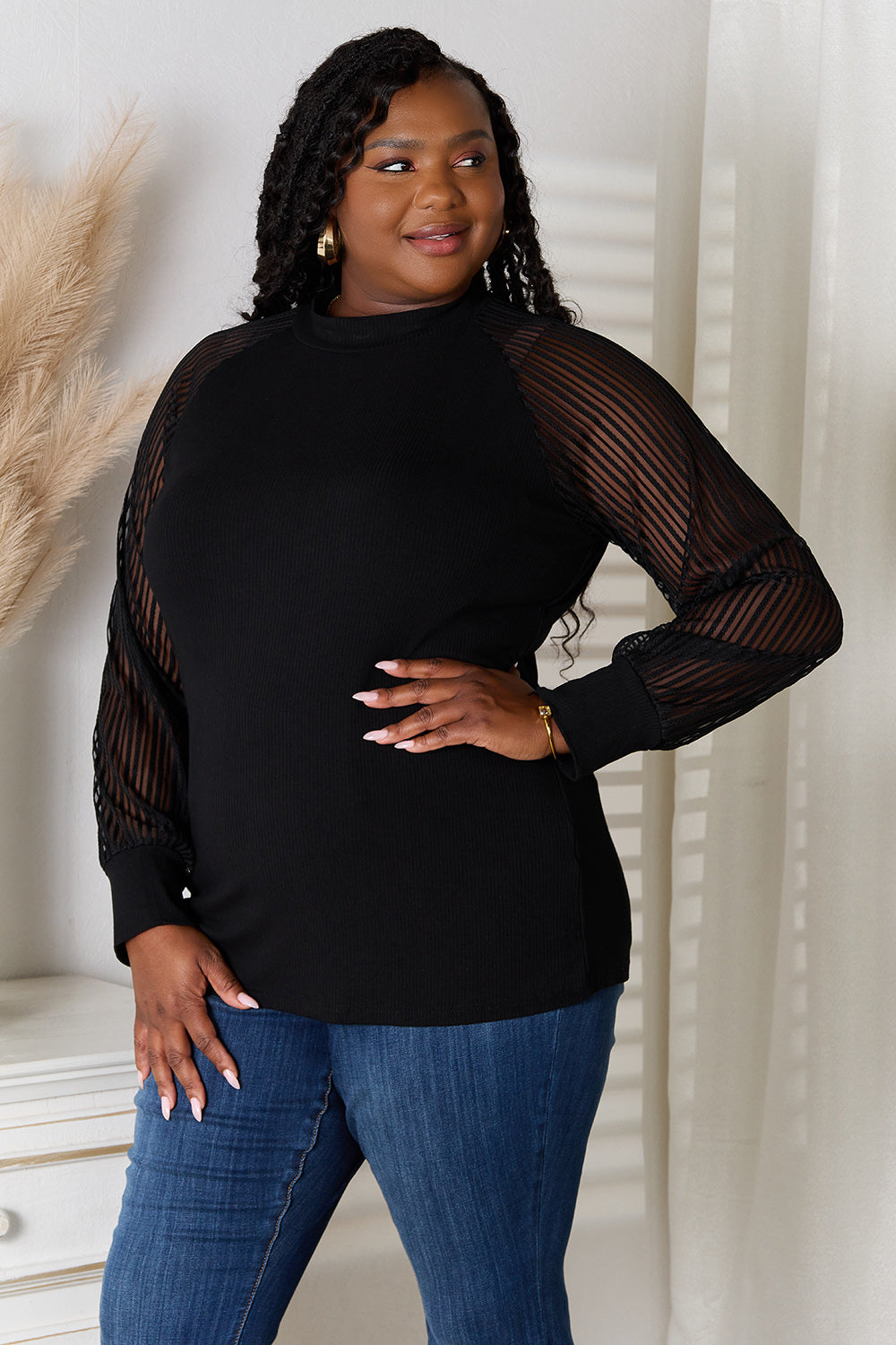 Double Take Round Neck Raglan Sleeve Blouse 2a40addb84ec404fbb43ee79364eafb0-Max