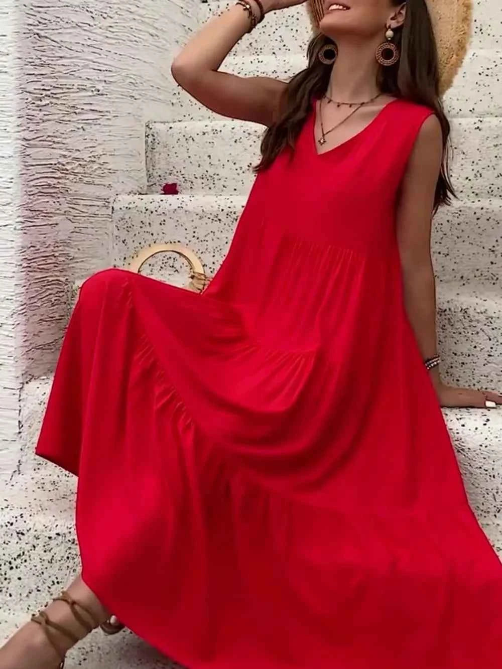 Tiered V-Neck Sleeveless Dress 2a43252d-235b-43db-8f2f-af5993e8afb1-Max