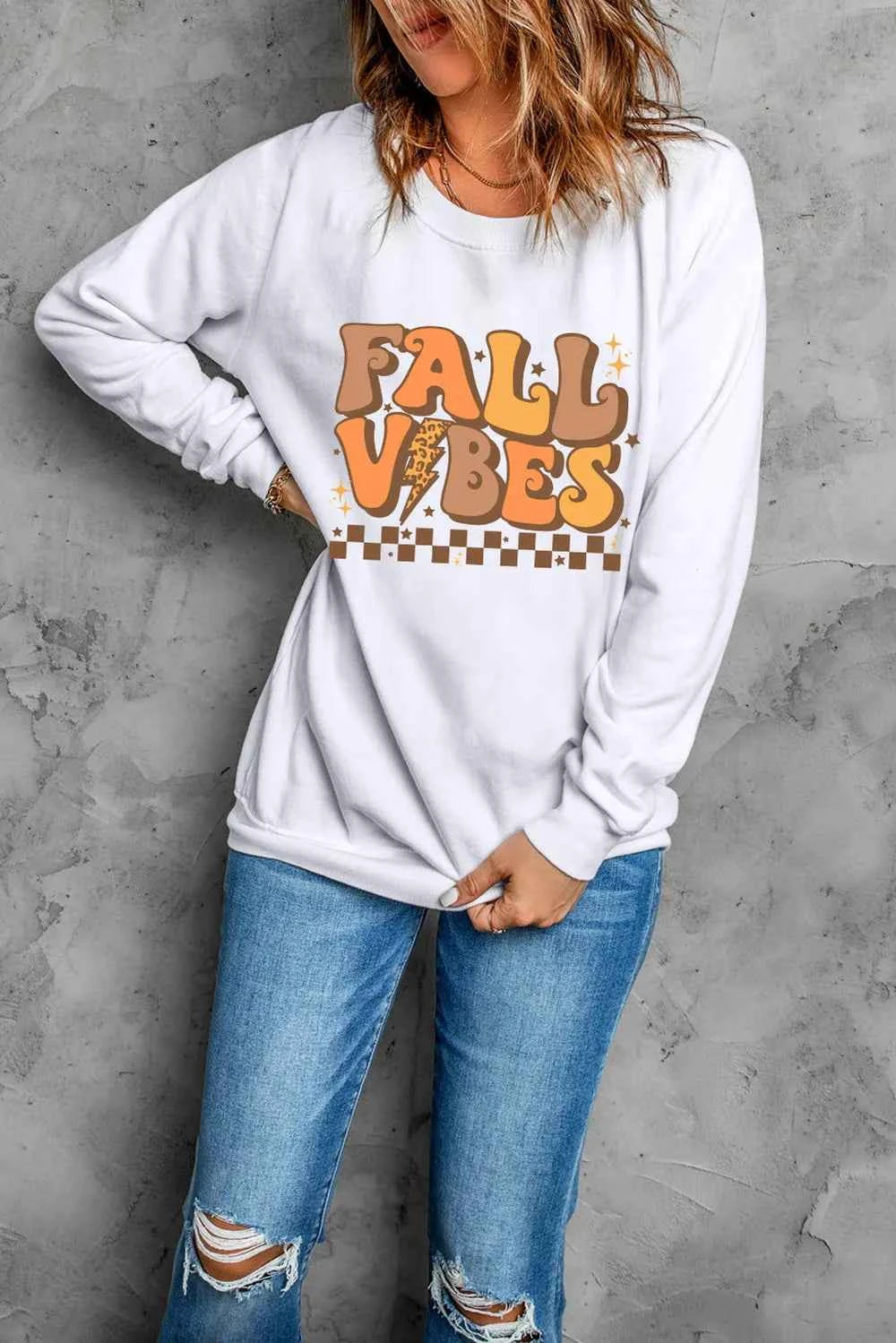 Letter Graphic Round Neck Long Sleeve Sweatshirt 2a4413aa-084f-40e8-b9f7-c354d802577a-Max