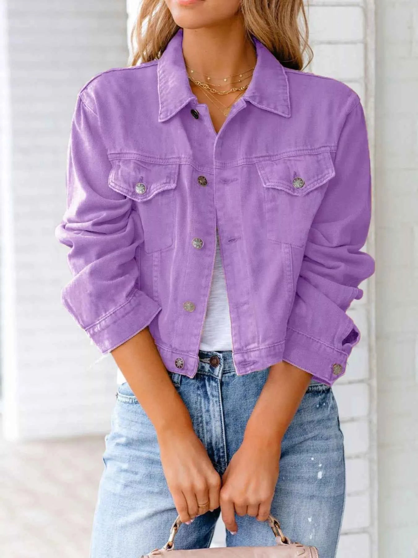 Button Up Long Sleeve Denim Jacket Lavender 2a442e5a-1016-44d5-ad79-ead2a665f6ac-Max-Origin